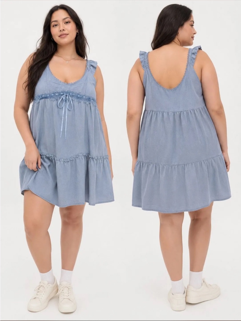 Altar'd State Light Blue Tiered Chambray Chemise